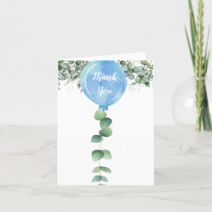 Cartão De Agradecimento Chuva de balões menino verde eucalipto baby shower