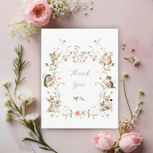 Cartão De Agradecimento Chuva de Bebê Animais Floresta de Flores Silvestre