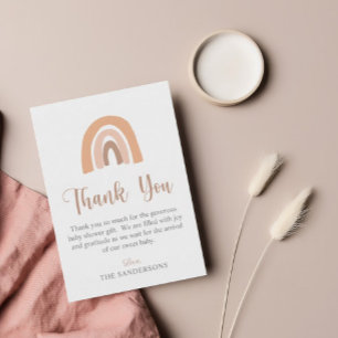 Cartão De Agradecimento Chuva de Bebê Boho Arco-Íris Rosa Pastel Fofa