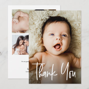 Cartão De Agradecimento Chuva de Bebê com Várias Fotos em Lettering Modern