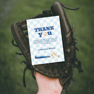 Cartão De Agradecimento Chuva de Bebê de Beisebol Little Slugger Xadrez Az