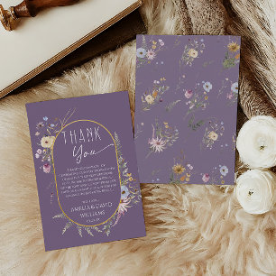 Cartão De Agradecimento Chuva de Bebê de Flor Silvestre Boho Roxa Suave