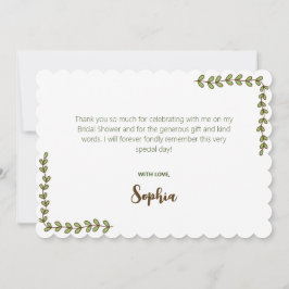 Cartão De Agradecimento Chuva de Bebê de Folhas Verdes e Flor Rosa