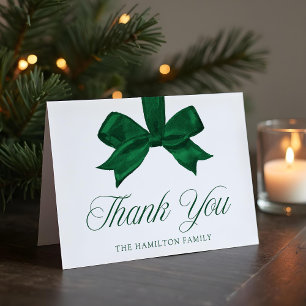 Cartão De Agradecimento Chuva de Bebê de Natal com Laço Verde Elegante