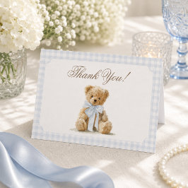 Cartão De Agradecimento Chuva de Bebê do Menino Urso Azul