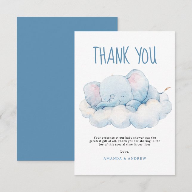 Cartão De Agradecimento Chuva de Bebê Elefante Adormecido, Chuva de Bebê M (Frente/Verso)