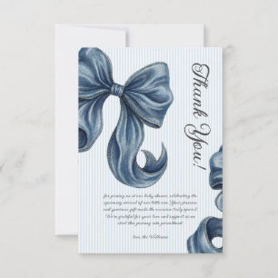 Cartão De Agradecimento Chuva de Bebê Elegante com Laço Azul Listrado