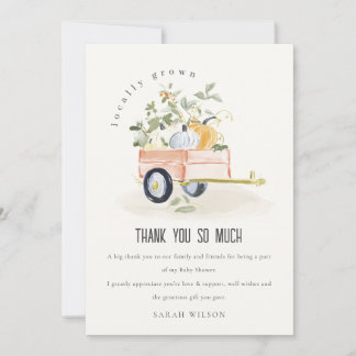 Cartão De Agradecimento Chuva de Bebê em Aquarela de Carrinho de Abóbora C