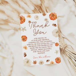 Cartão De Agradecimento Chuva de Bebê Floral Boho Outono Abóbora