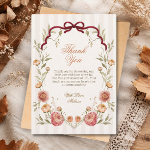 Cartão De Agradecimento Chuva de Bebê Floral de Outono Elegante