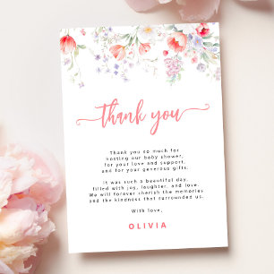 Cartão De Agradecimento Chuva de bebê floral em aquarela elegante rosa
