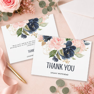 Cartão De Agradecimento Chuva de Bebê Floral em Aquarela Rosa e Azul Marin
