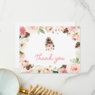 Cartão De Agradecimento Chuva de Bebê Floral Rosa Winter Blush