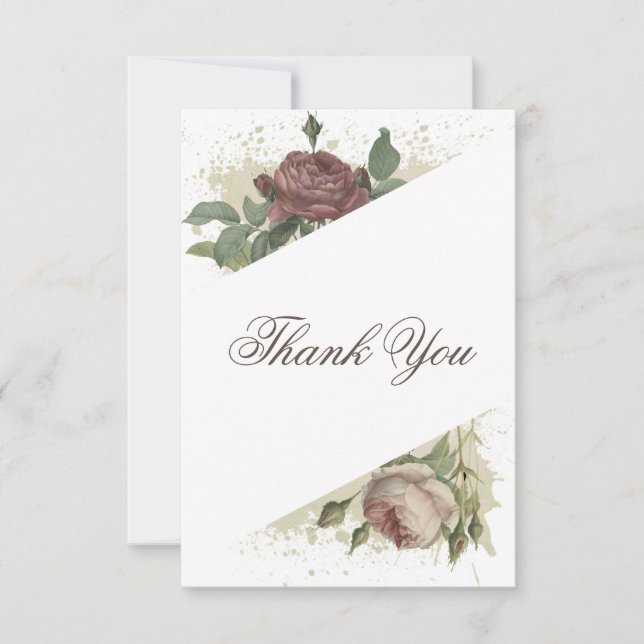 Cartão De Agradecimento Chuva de Bebê Floral Rústico Moderno Burgundy Mars (Frente)