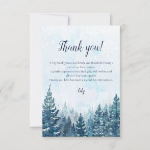 Cartão De Agradecimento Chuva de Bebê Floresta de Pinheiros Aquarela Inver