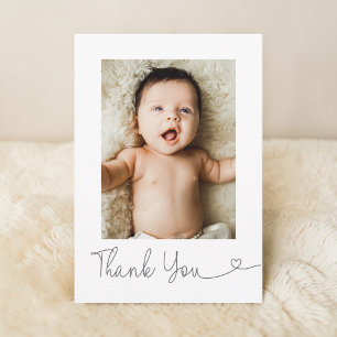 Cartão De Agradecimento Chuva de Bebê Foto Obrigado Coração Moderno Baby S
