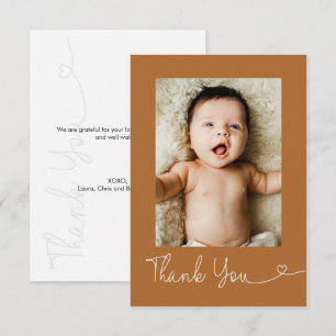 Cartão De Agradecimento Chuva de Bebê Foto Obrigado Coração Terracota Baby