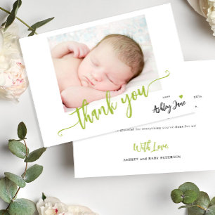 Cartão De Agradecimento Chuva de bebê foto personalizada script moderno