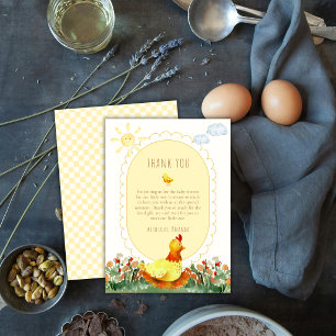 Cartão De Agradecimento Chuva de Bebê Frango Floral Fazenda Ginga Amarela