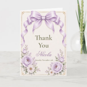Cartão De Agradecimento Chuva de Bebê Laço Coquete Floral Lavanda