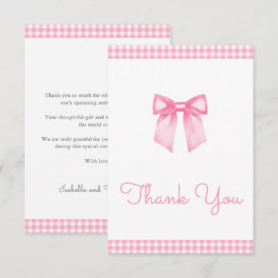 Cartão De Agradecimento Chuva de Bebê Laço Rosa Gingham Clássico