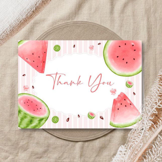 Cartão De Agradecimento Chuva de Bebê Melancia (Sweet Little Girl Watermelon Baby Shower Thank You Card)
