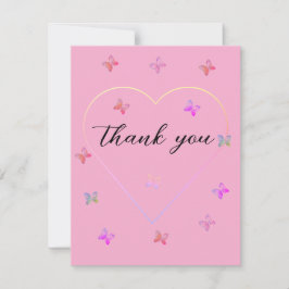 Cartão De Agradecimento Chuva de bebê menina Borboleta Coração Rosa