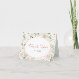 Cartão De Agradecimento Chuva de Bebê Menina com Laço Rosa Floral Vintage