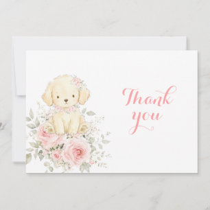 Cartão De Agradecimento Chuva de Bebê Menina Golden Retriever Floral Cacho