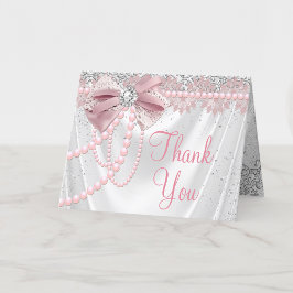Cartão De Agradecimento Chuva de Bebê Menina Rosa Elegante com Diamante e 