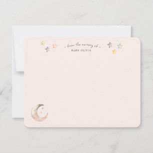 Cartão De Agradecimento Chuva de Bebê Menina Rosa Lua e Estrelas Celestiai