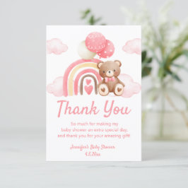 Cartão De Agradecimento Chuva de Bebê Menina Urso de Pelúcia Boho Arco-íri