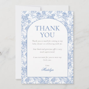 Cartão De Agradecimento Chuva de Bebê Menino Floral Azul Toile de Jouy