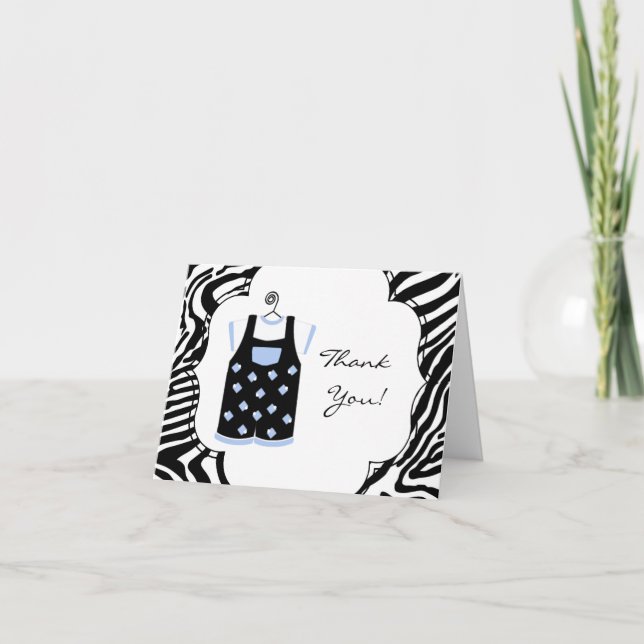 Cartão De Agradecimento Chuva de Bebê Menino Zebra Azul Preto Obrigado (Frente)