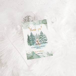 Cartão De Agradecimento Chuva de Bebê Minimalista de Urso Polar de Inverno