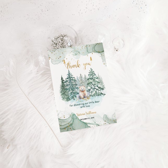 Cartão De Agradecimento Chuva de Bebê Minimalista de Urso Polar de Inverno (Criador carregado)