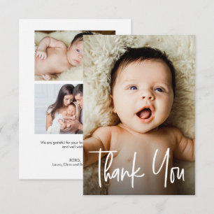 Cartão De Agradecimento Chuva de Bebê Personalizada com 3 Fotos em Letteri