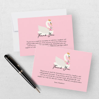 Cartão De Agradecimento Chuva de Bebê Princesinha Cisne Rosa