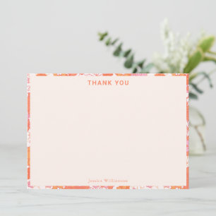 Cartão De Agradecimento Chuva de Bebê Retro Boho Rosa Laranja Floral Fofo