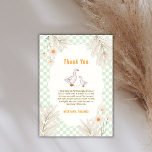 Cartão De Agradecimento Chuva de Bebê Sage Gingham Boho Daisy Silly Goose