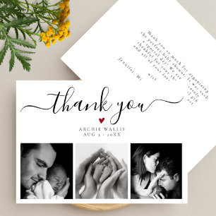 Cartão De Agradecimento Chuva de Bebê Script Elegante Colagem de Fotos Min