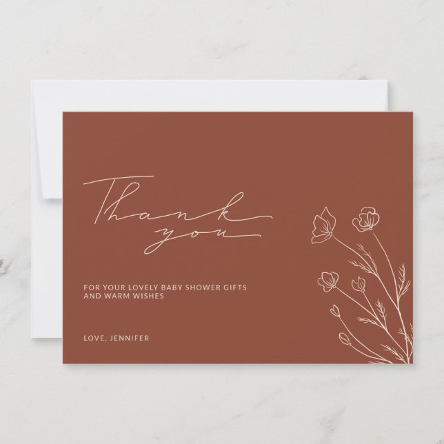 Cartão De Agradecimento Chuva de Bebê Terracota Laranja Queimada Marfim Be (Frente)