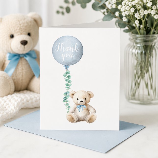 Cartão de Agradecimento Chuva de Bebê Urso de Pelú (Thank you card)