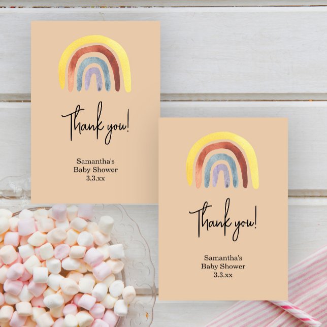 Cartão De Agradecimento Chuva de cores boho baby shower  (Criador carregado)