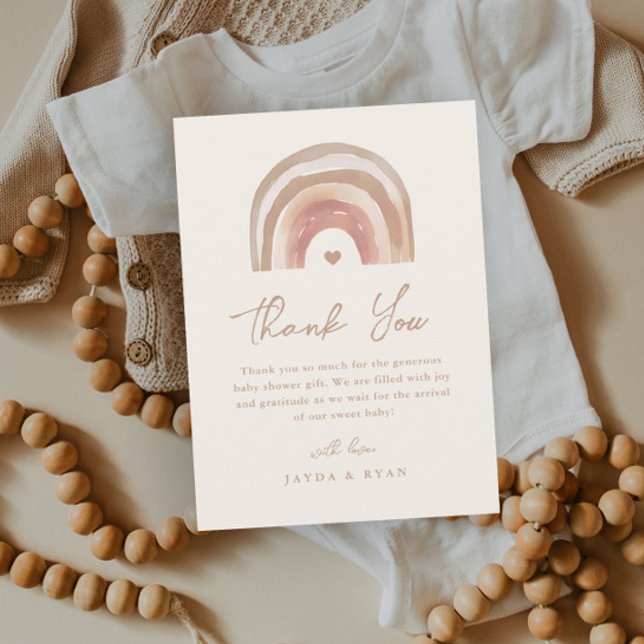 Cartão De Agradecimento Chuva de Cores Boho Terracota Chá de Bebê (Boho Rainbow Neutral Baby Shower Thank You Card.)