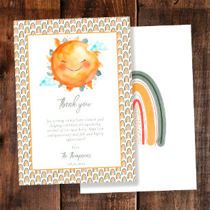 Cartão De Agradecimento Chuva de Cores Boho Um Pequeno Raio de Sol Baby Sh