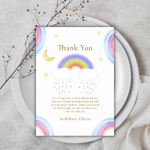 Cartão De Agradecimento Chuva de Cores Lua Estrela Arco-Íris Baby Shower