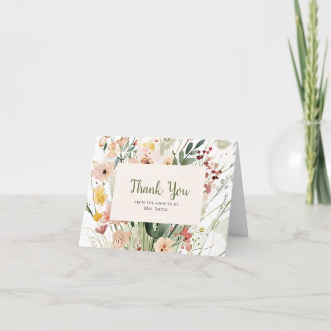 Cartão De Agradecimento Chuva de Flor Bridal Shower (Frente)