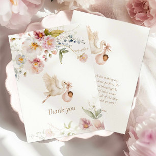 Cartão De Agradecimento Chuva de Flores Boho Festa de Bebê Menina