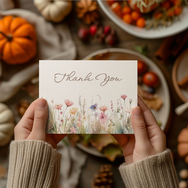 Cartão De Agradecimento Chuva de Flores Silvestres de Prado em Aquarela pa (Watercolor Meadow Wildflowers Bridal Shower Thank You Card)
